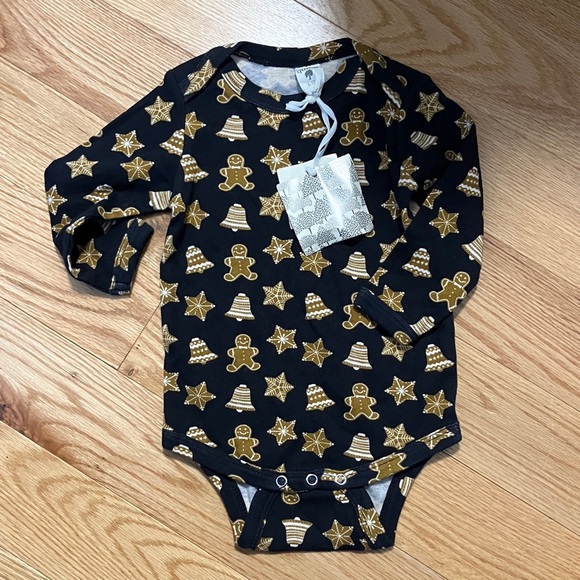 NWT Kate Quinn Navy Tan Gingerbread Cookies Star Bodysuit - Picture 1 of 3